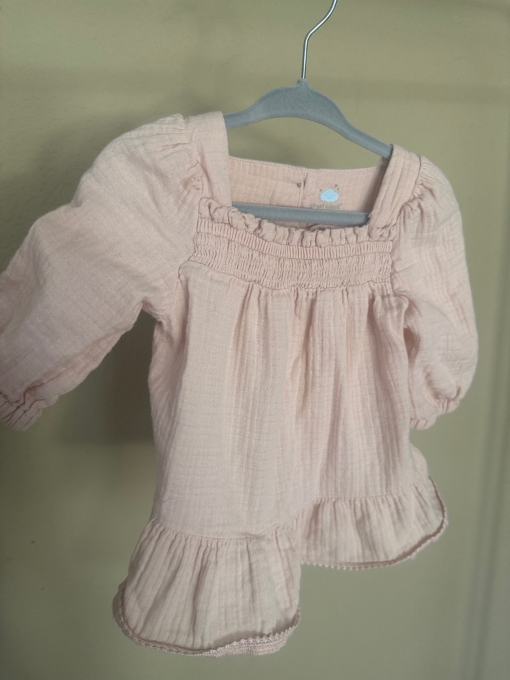 cloud island Pale Pink Smocked Peasant Top
